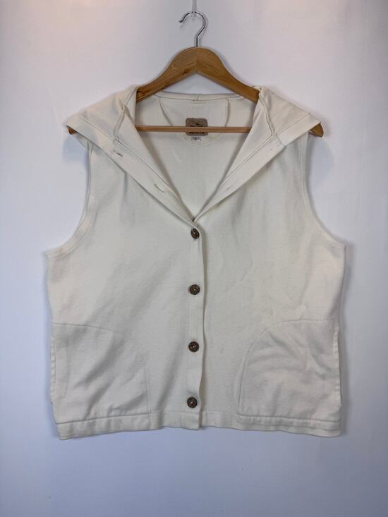 Alps Sweaters - Vintage Womens L Cream Hooded ALPS Cotton Vest Button Front Pockets USA